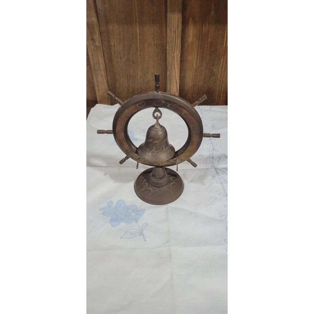 Vintage Brass Nautical Ship Boat Sailor Wheel Bell 9